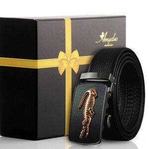 Men's Smart Ratchet No Holes Automatic Buckle Belt in Gold & Black Color